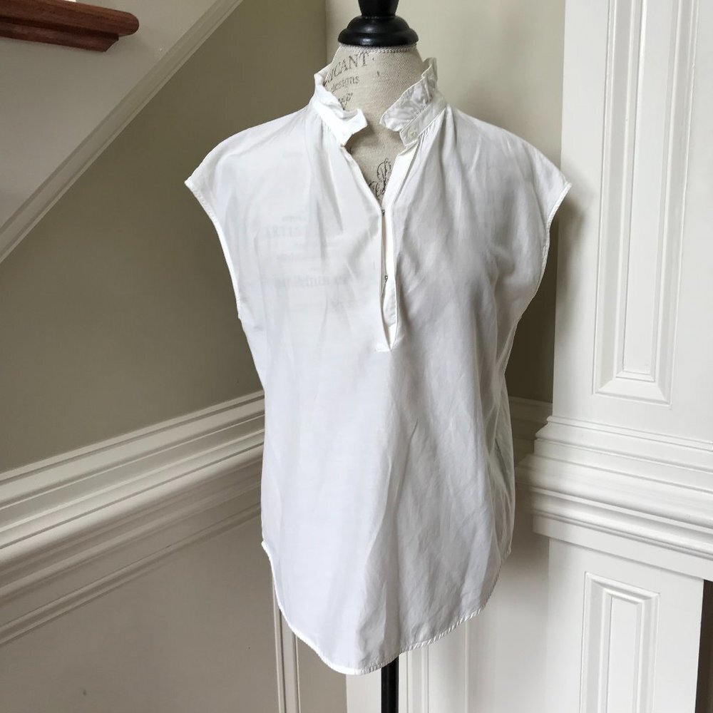 Raquel Allegra Top Shirt Womens 2 Medium Cream Ivory V-Neck Short Sleeve Boho